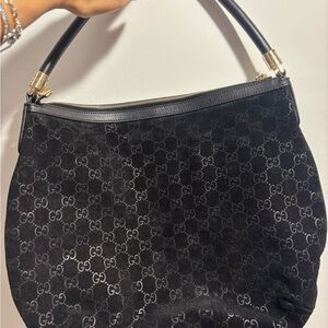 Gucci Black GG Pattern Hobo Bag